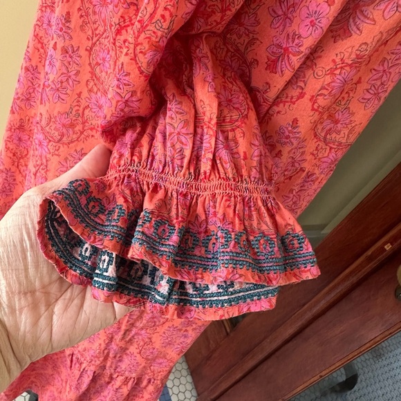 Odd Molly | Pink Floral Embroidered Boho Midi Dress with Tassel Tie, Size XL - Picture 5 of 9